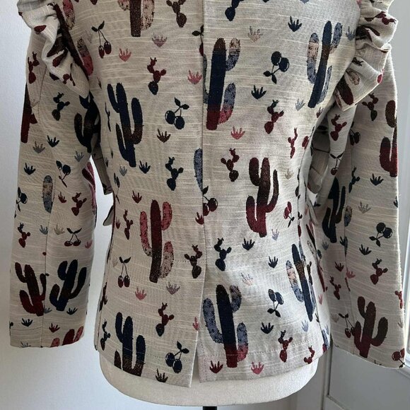 Chepè Ecru Multicolor Cactus Jacquard Ruffled Blazer with Metallic Thread – EU S - Picture 5 of 12